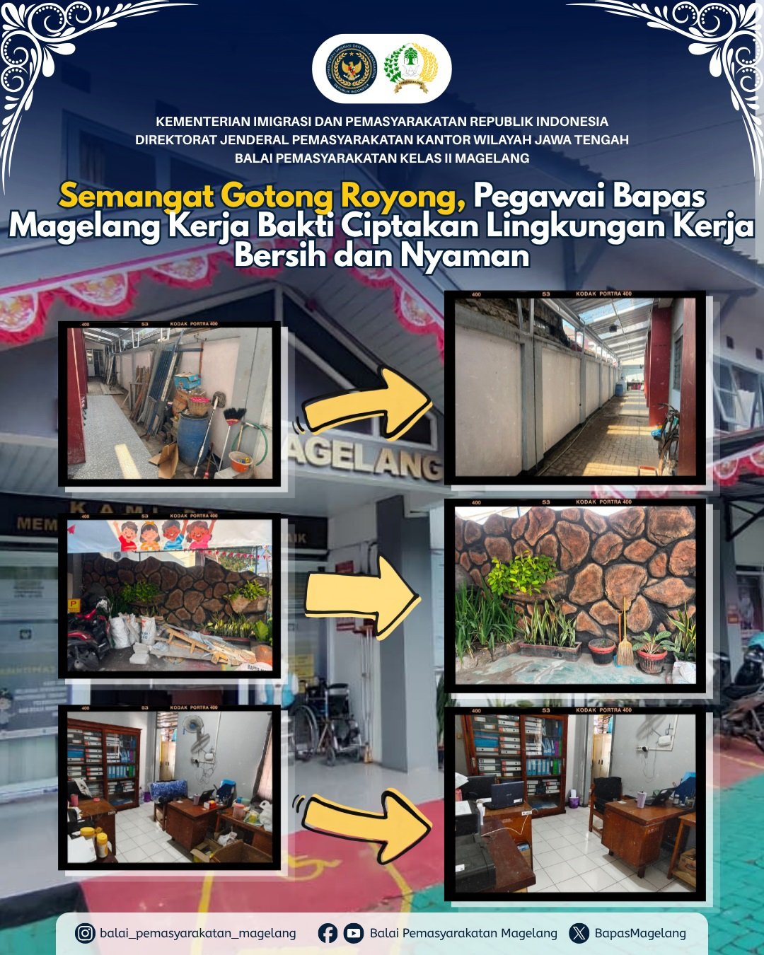 Semangat Gotong Royong, Pegawai Bapas Magelang Kerja Bakti Ciptakan Lingkungan Kerja Bersih dan Nyaman